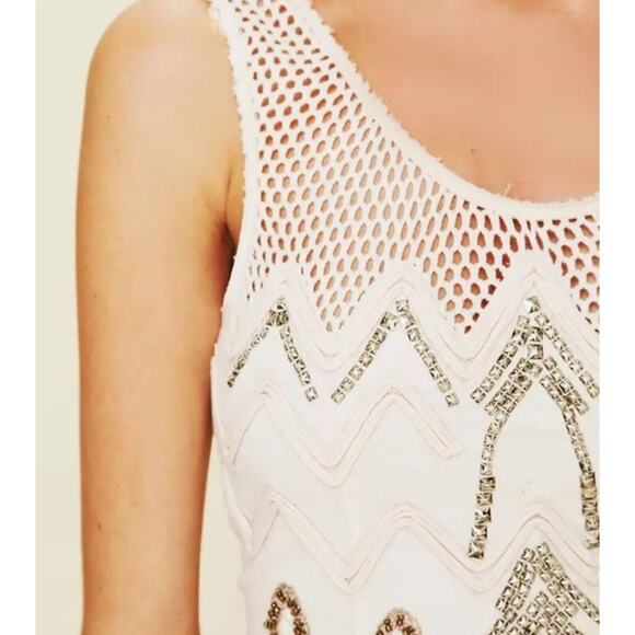 Free People Zig to the Zag Mini Dress | Sequin Bodycon Dress Ivory Medium NWT - Picture 9 of 11
